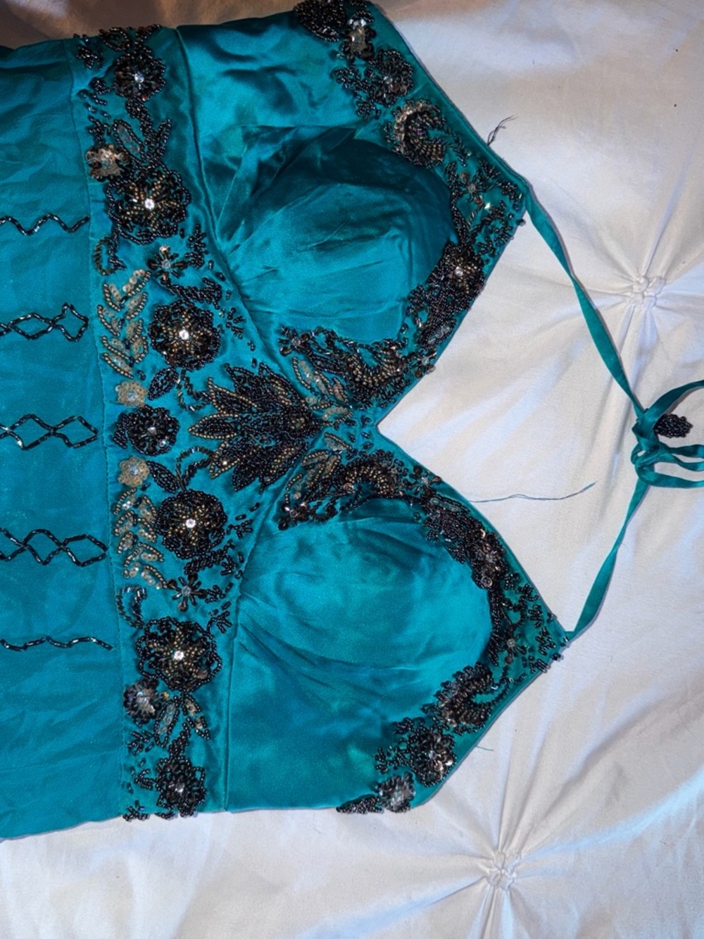 Sue Wong Teal 100% silk halter dress